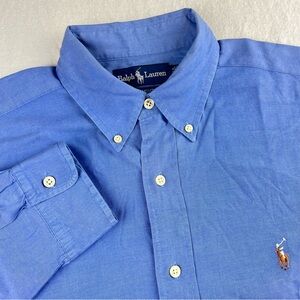 Polo Ralph Lauren Shirt 15 1/2 - 33 Blue Yarmouth Oxford Button Down Flesh Pony